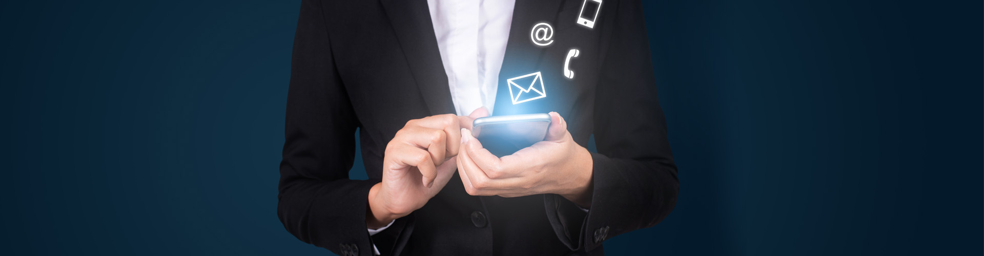 businesswomen hand using smart phone contact us connection concept